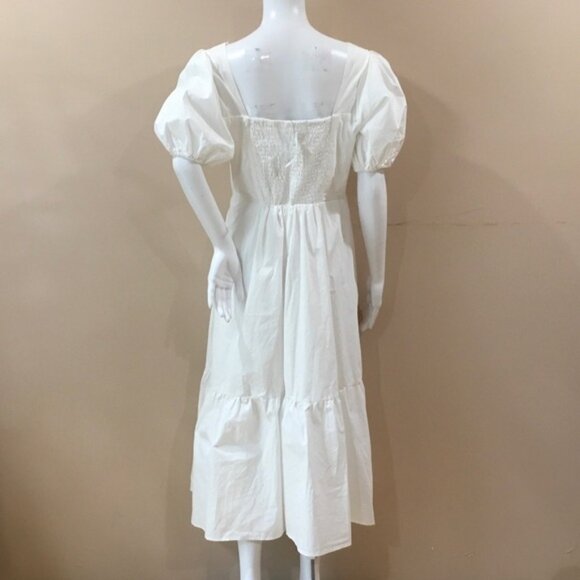 ASTR The Label Women Size L Puff Short Sleeve White  Tiered Midi Dress New - Picture 2 of 7